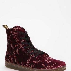 Dr. Martens Women's Lace Up Boots - Burgundy Floral Velvet